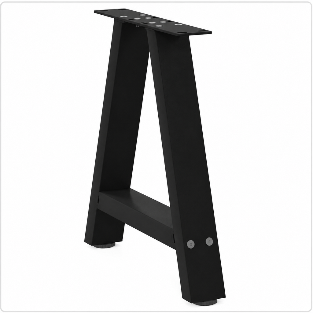 Pieds de table basse en A en acier noir, lot de 2, 50 × 42 cm, vue de trois quarts