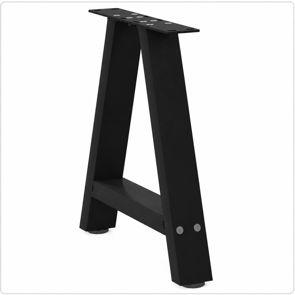 Pieds de table basse en A en acier noir, lot de 2, 50 × 42 cm, vue de trois quarts