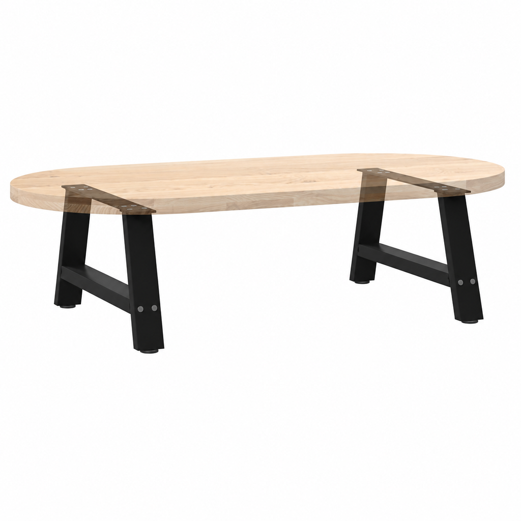 Pieds de table basse en A en acier noir, lot de 2, 60 × 30 cm, avec un plateau en bois