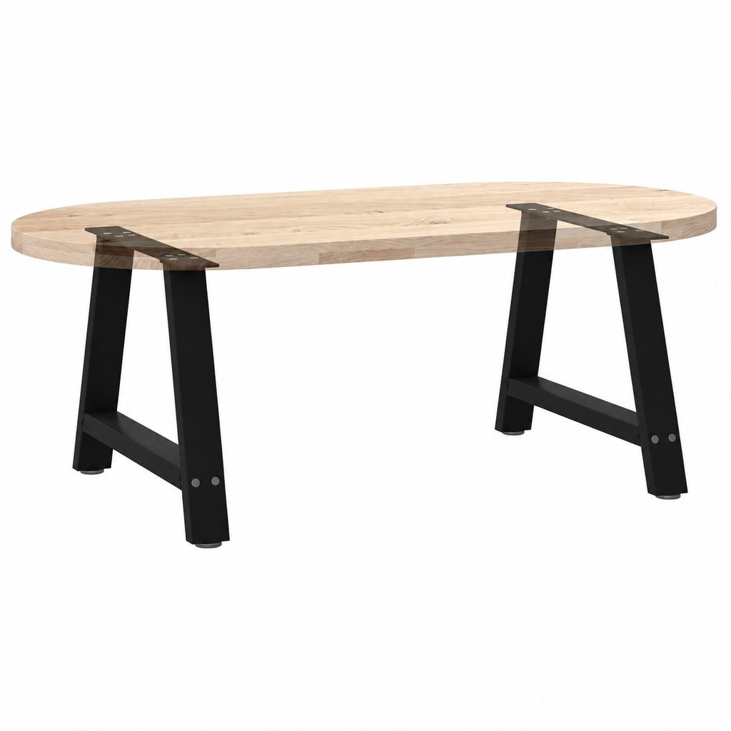 Pieds de table basse en A en acier noir, lot de 2, 60 × 42 cm, avec un plateau en bois