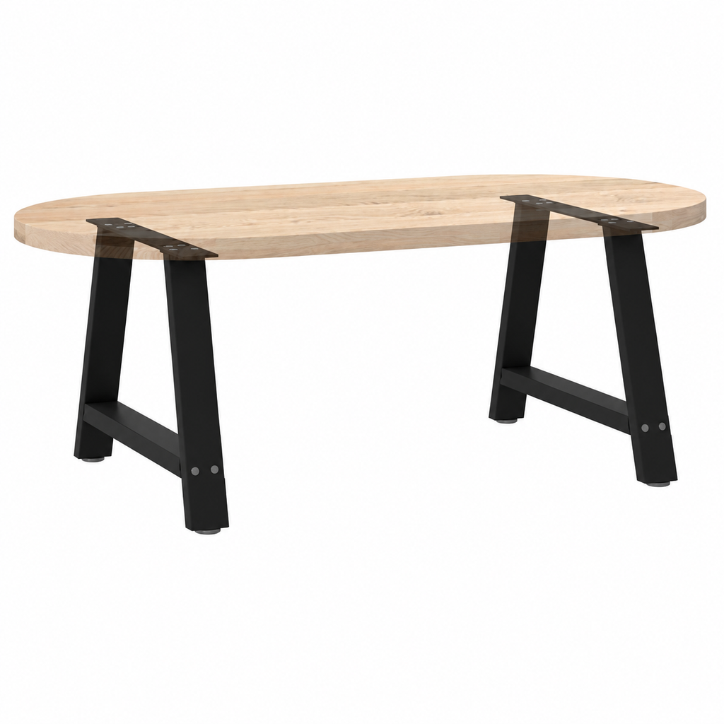 Pieds de table basse en A en acier noir, lot de 2, 70 × 42 cm, avec un plateau en bois