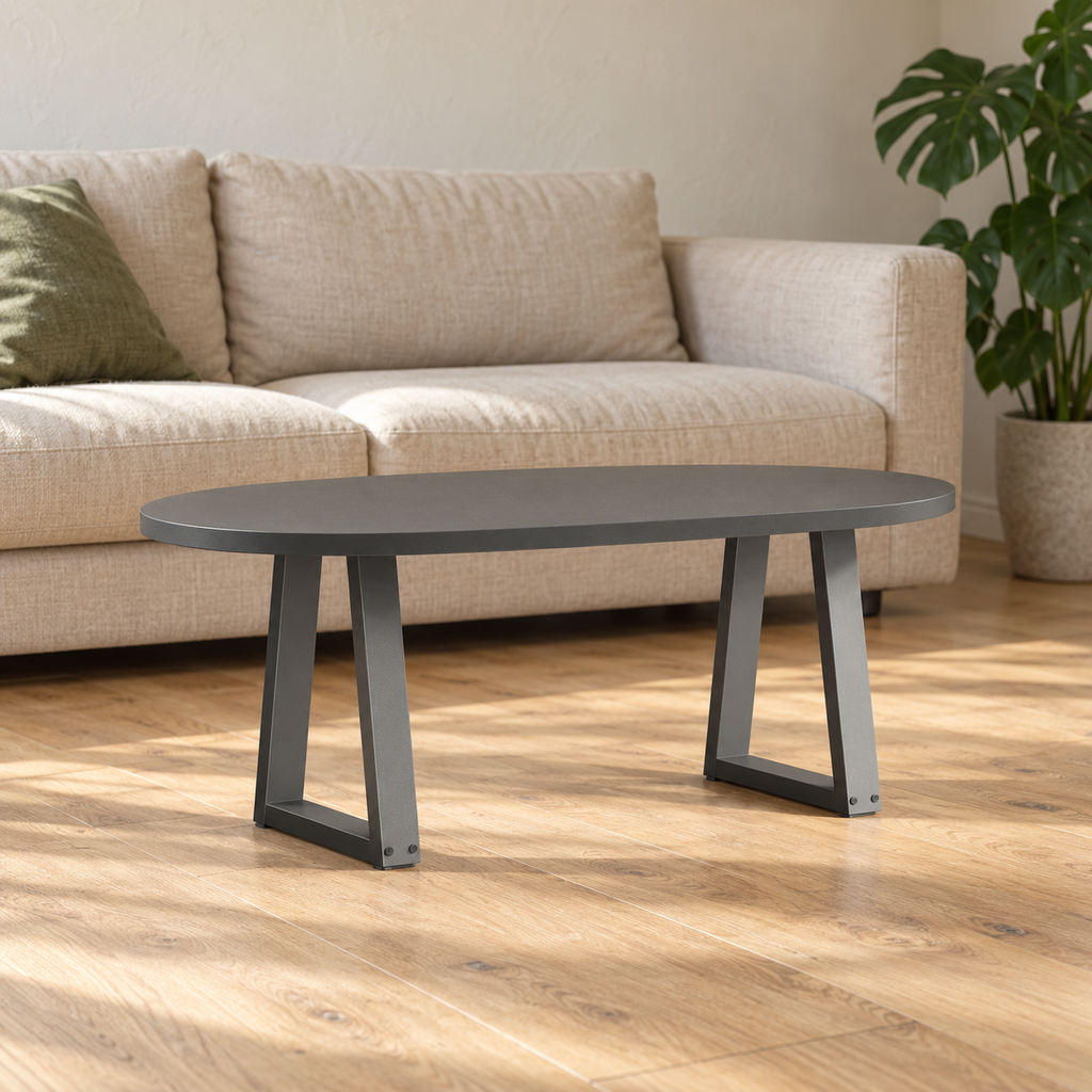 Pieds de table basse en V en acier anthracite, lot de 2, 28 × 42 cm, en situation dans un salon