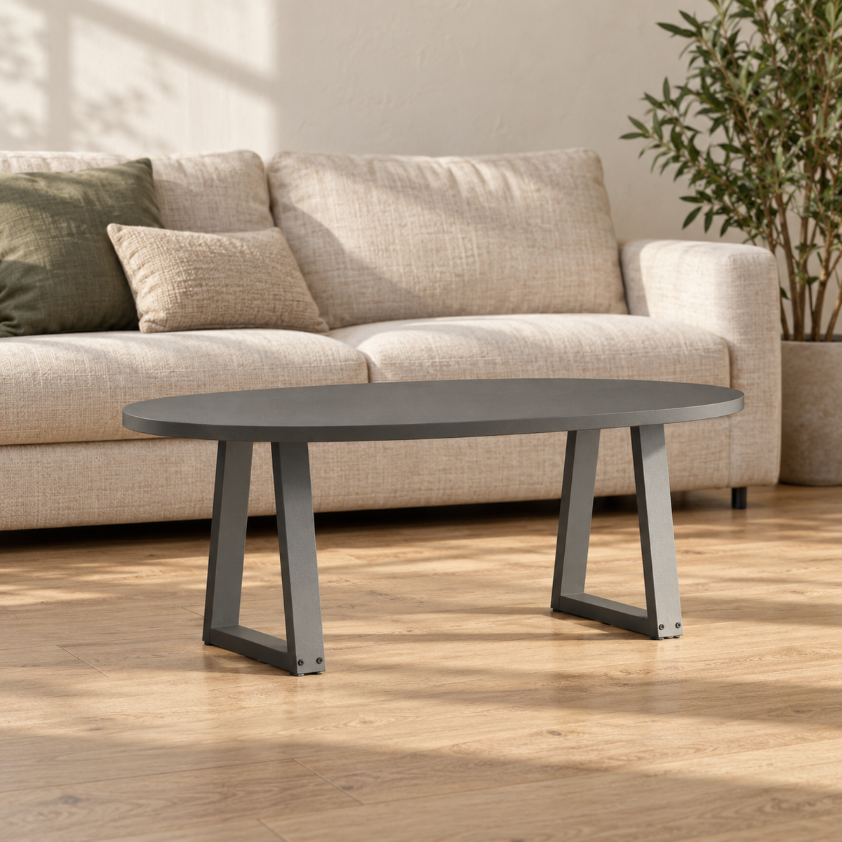 Pieds de table basse en V en acier anthracite, lot de 2, 38 × 42 cm, en situation dans un salon