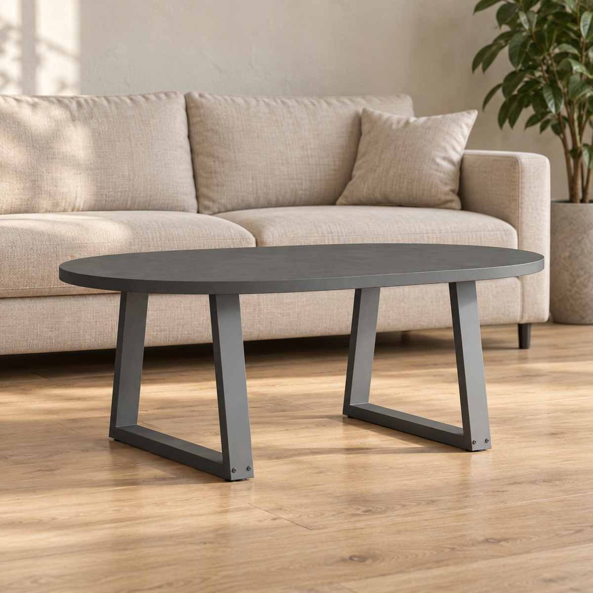 Pieds de table basse en V en acier anthracite, lot de 2, 50 × 42 cm, en situation dans un salon