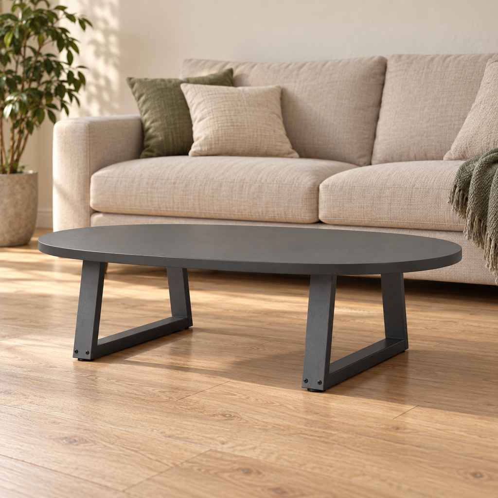 Pieds de table basse en V en acier anthracite, lot de 2, 60 × 30 cm, en situation dans un salon