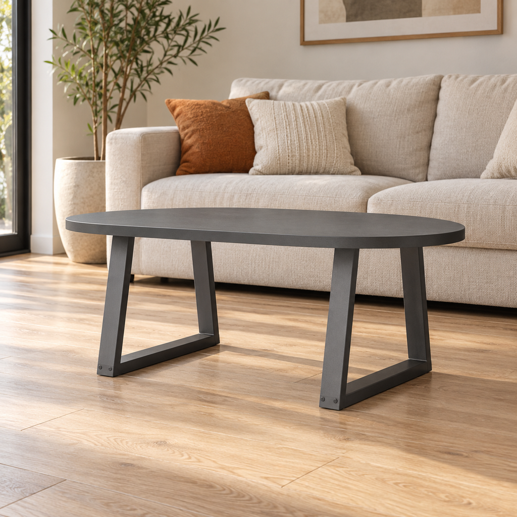 Pieds de table basse en V en acier anthracite, lot de 2, 70 × 42 cm, en situation dans un salon