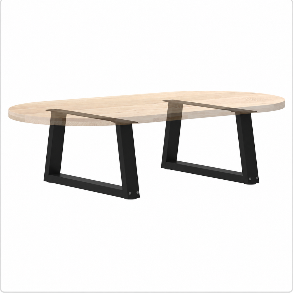 Pieds de table basse en V en acier noir, lot de 2, 70 × 30 cm, avec un plateau en bois