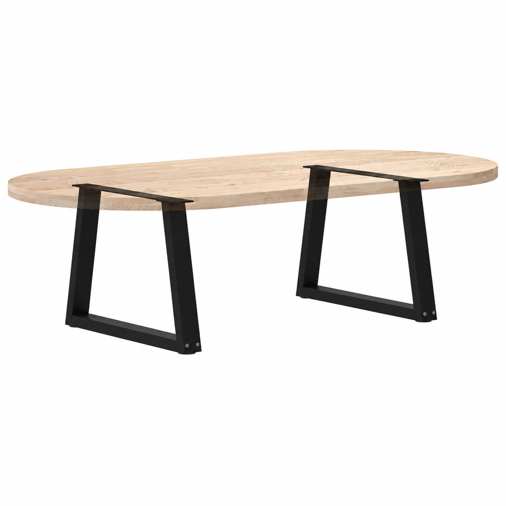 Pieds de table basse en V en acier noir, lot de 2, 70 × 42 cm, avec un plateau en bois