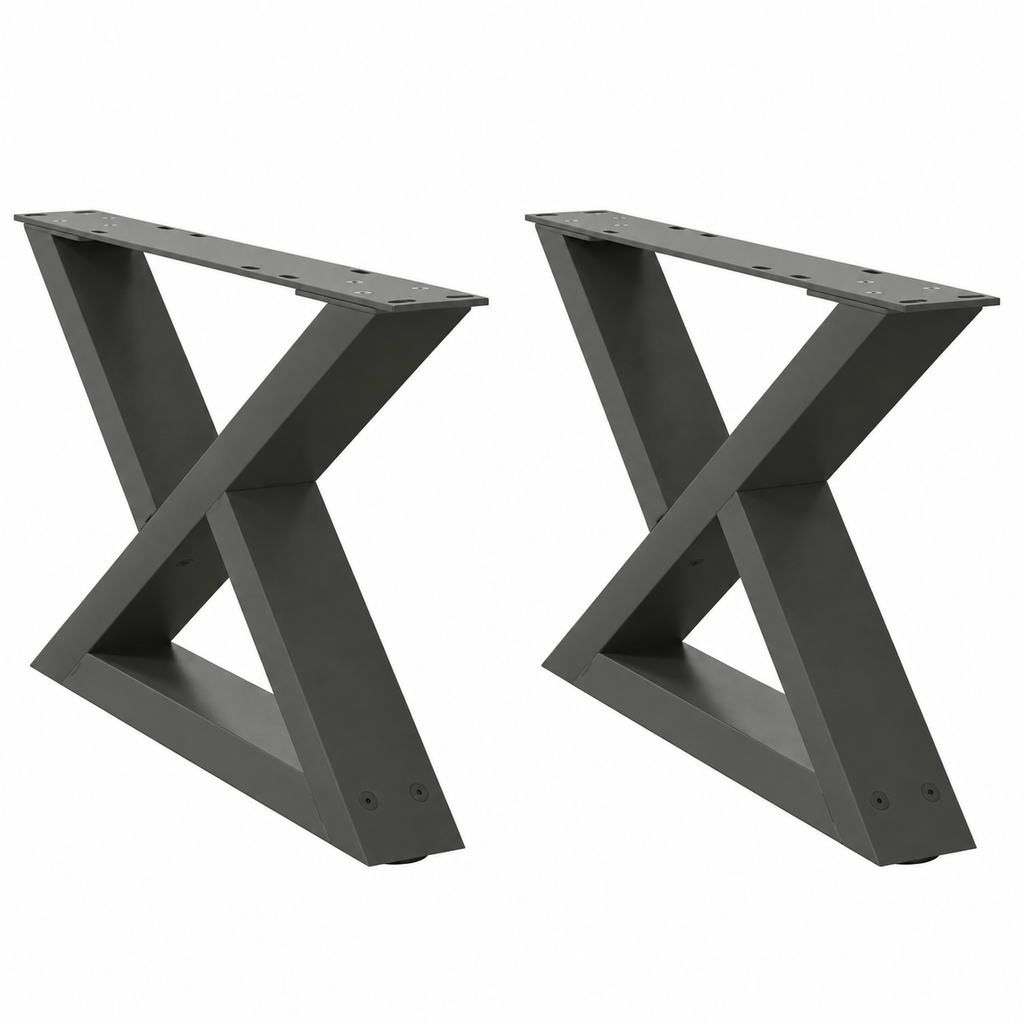 Pieds de table basse en X en acier anthracite, lot de 2, 50 × 30 cm, vue de face