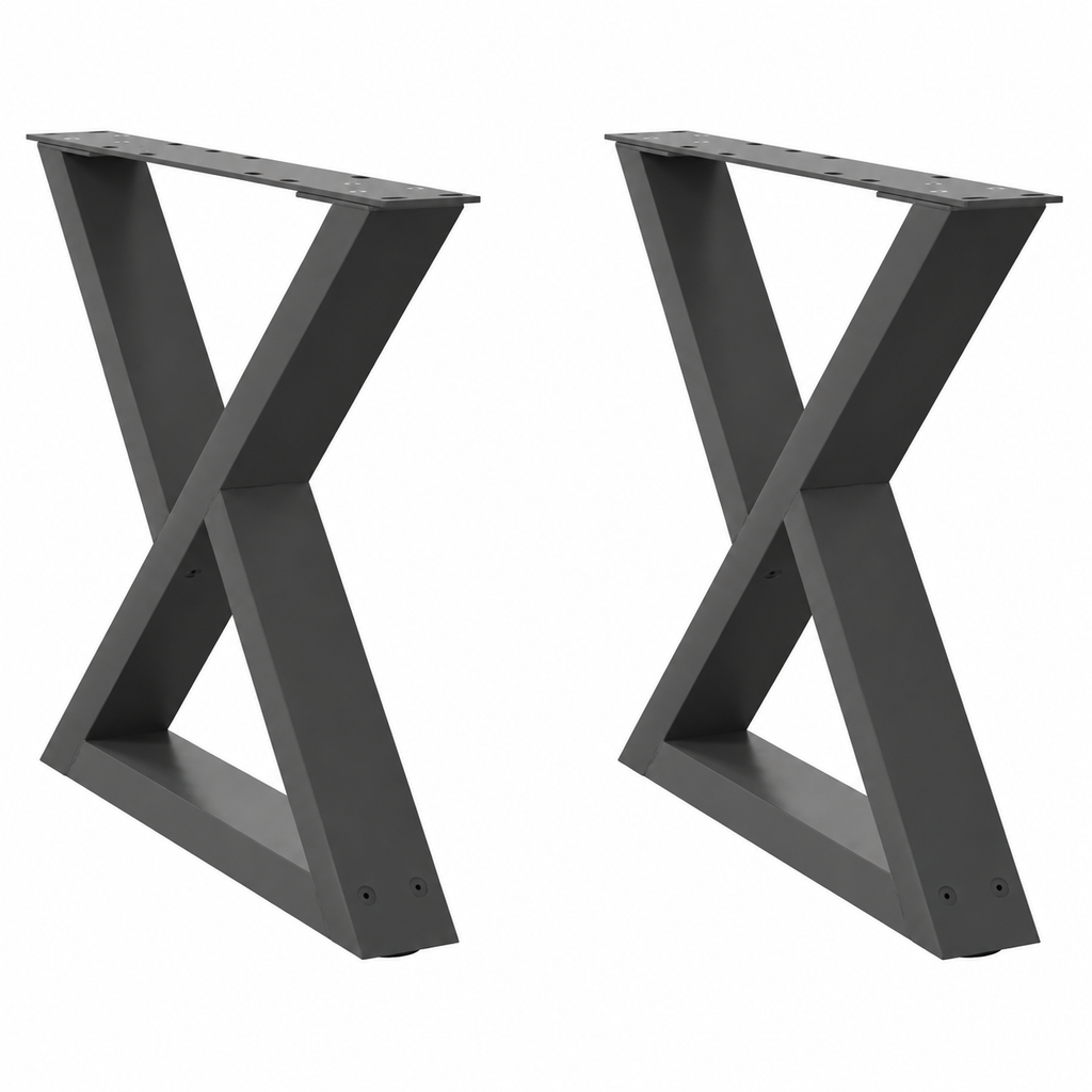 Pieds de table basse en X en acier anthracite, lot de 2, 50 × 42 cm, vue de face