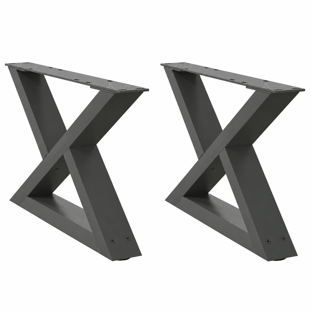 Pieds de table basse en X en acier anthracite, lot de 2, 60 × 30 cm, vue de face