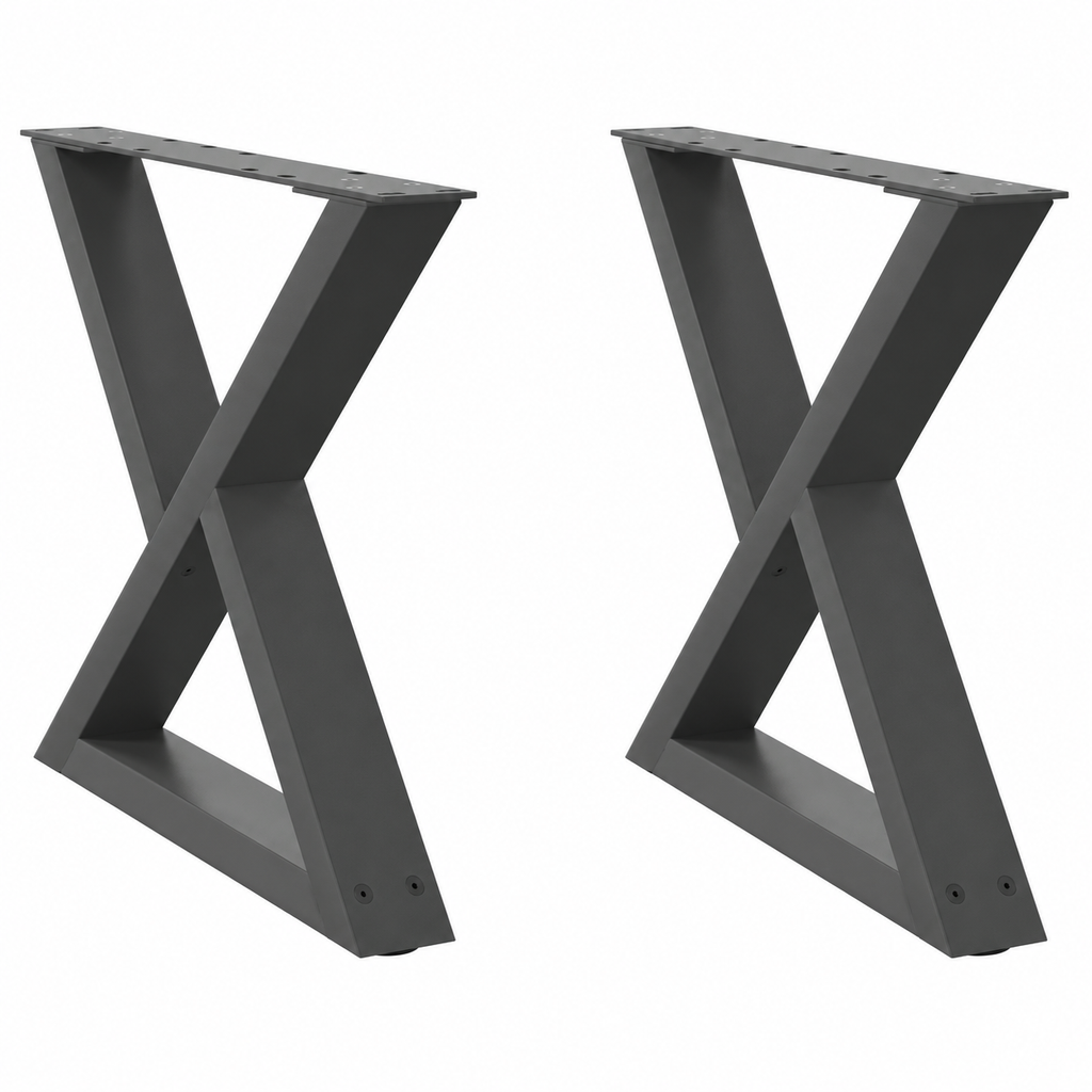 Pieds de table basse en X en acier anthracite, lot de 2, 60 × 42 cm, vue de face