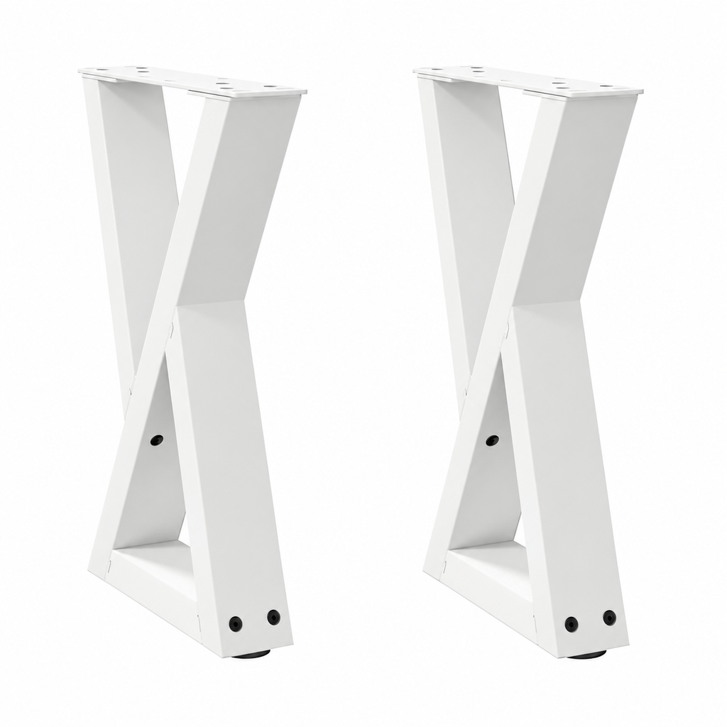 Pieds de table basse en X en acier blanc, lot de 2, 38 × 42 cm, vue de face