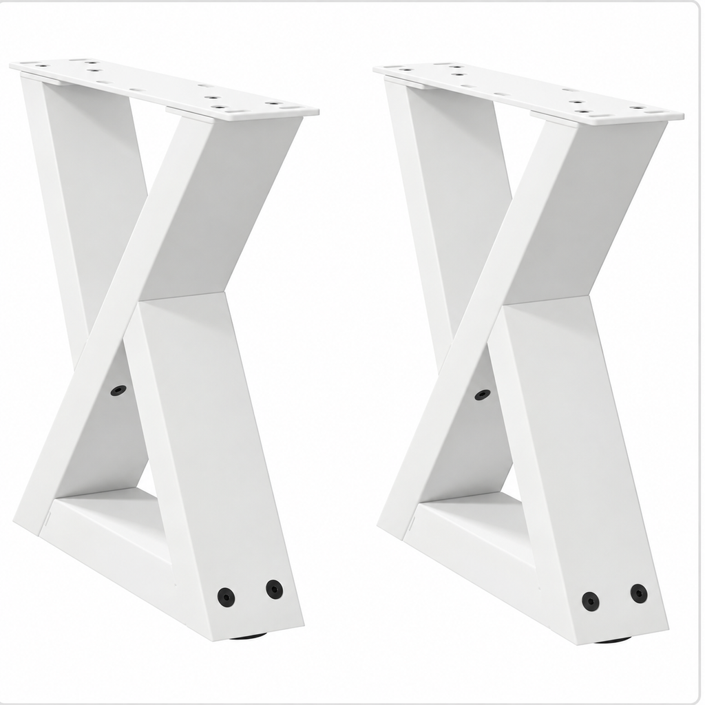 Pieds de table basse en X en acier blanc, lot de 2, 40 × 30 cm, vue de face