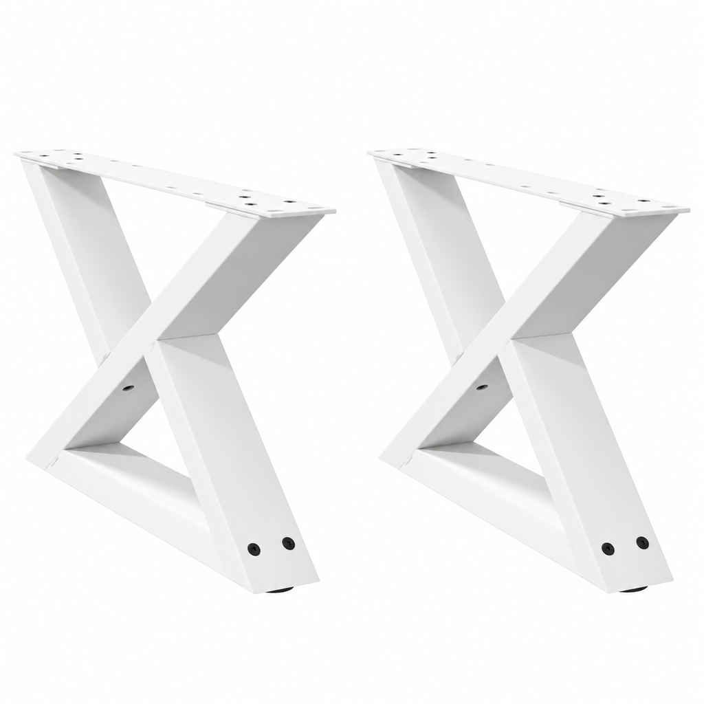 Pieds de table basse en X en acier blanc, lot de 2, 50 × 30 cm, vue de face