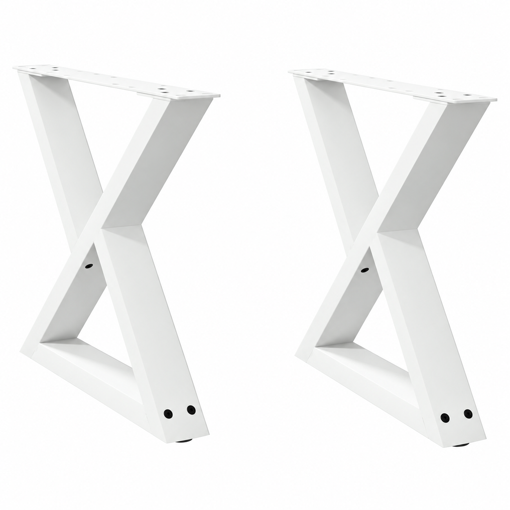 Pieds de table basse en X en acier blanc, lot de 2, 50 × 42 cm, vue de face