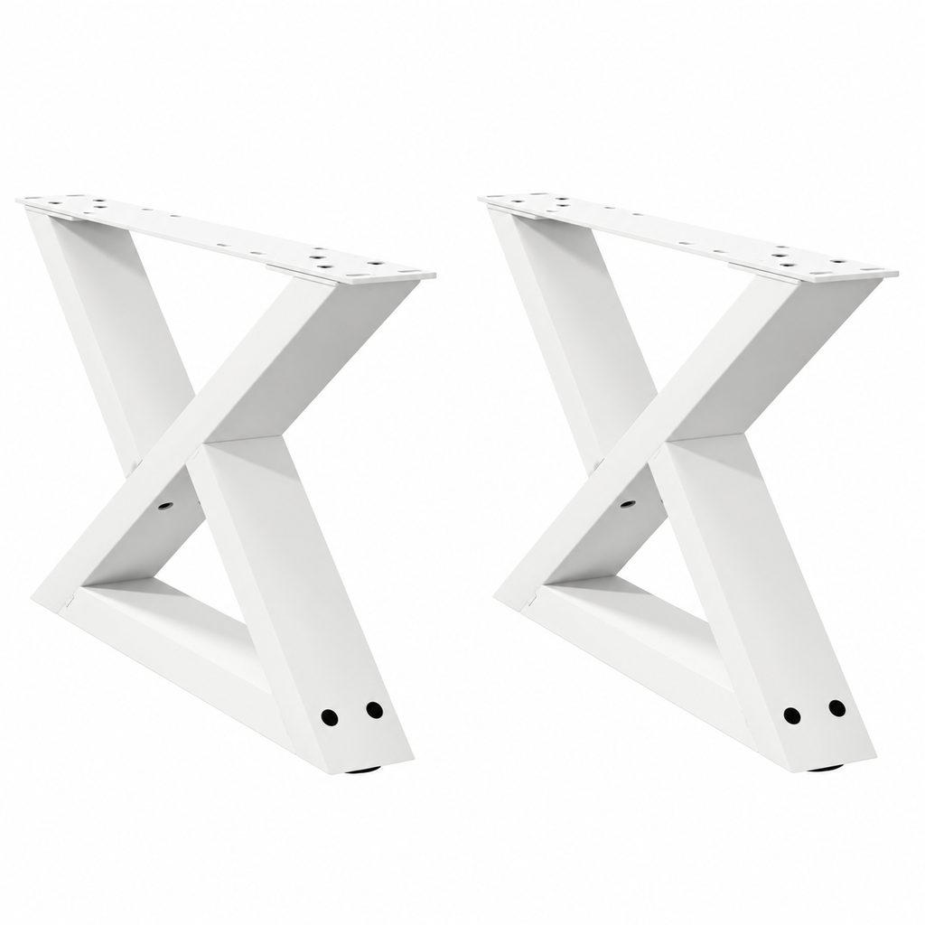Pieds de table basse en X en acier blanc, lot de 2, 60 × 30 cm, vue de face