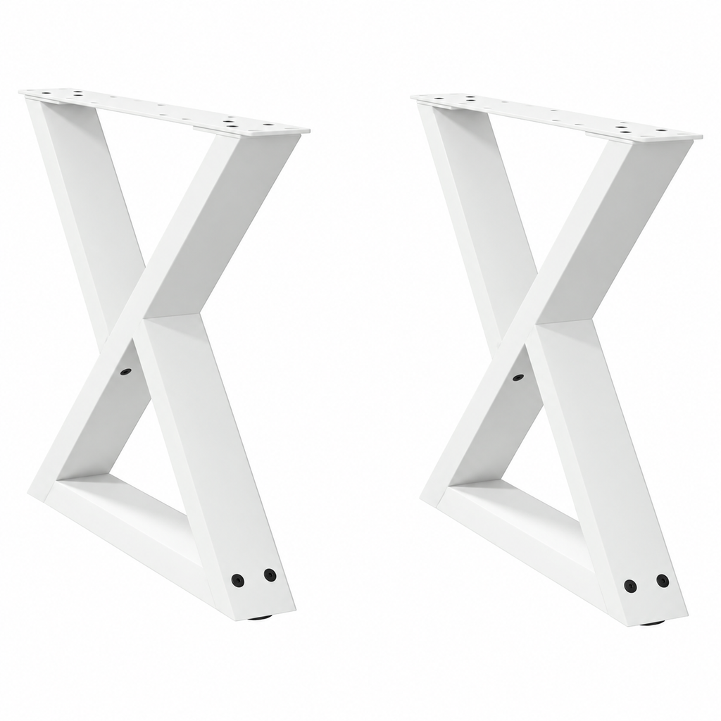 Pieds de table basse en X en acier blanc, lot de 2, 60 × 42 cm, vue de face