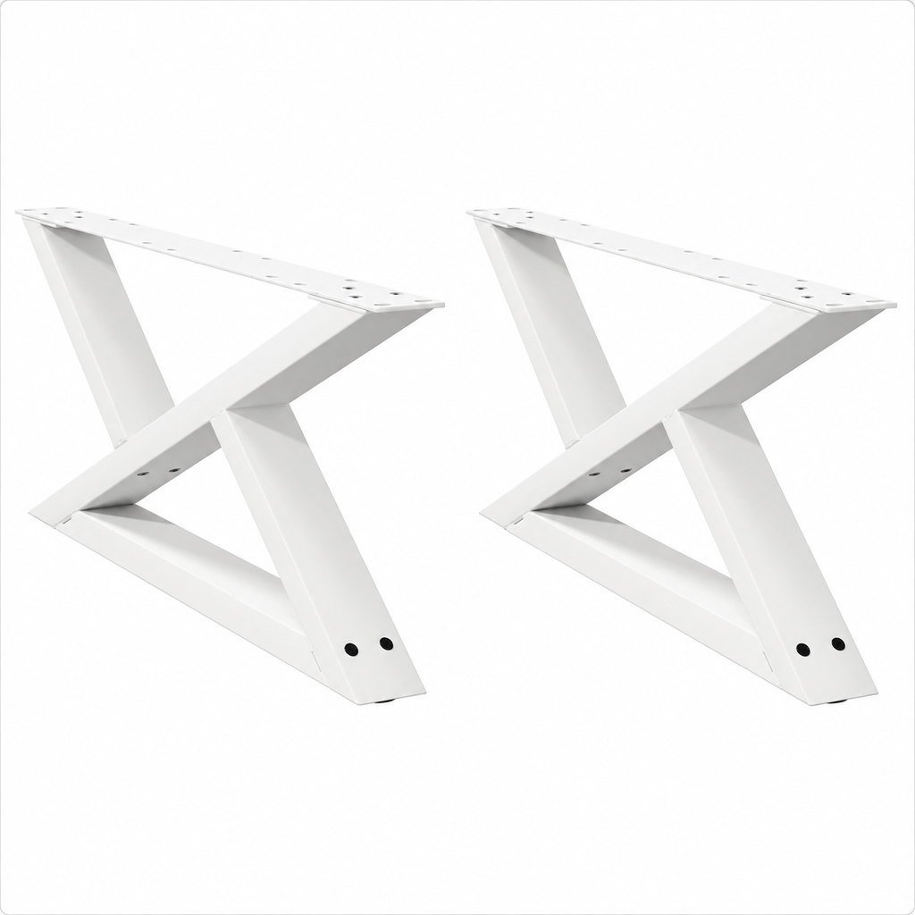 Pieds de table basse en X en acier blanc, lot de 2, 70 × 30 cm, vue de face