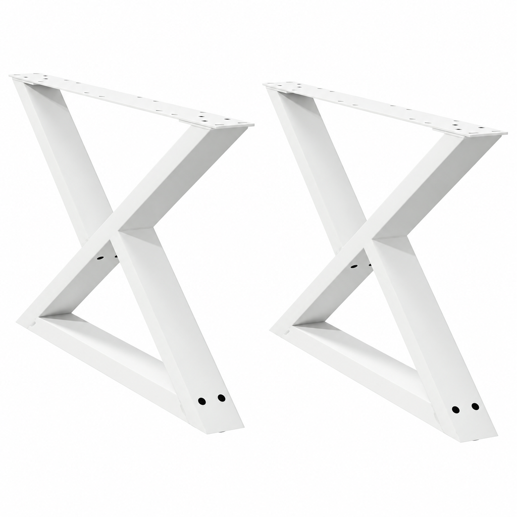 Pieds de table basse en X en acier blanc, lot de 2, 70 × 42 cm, vue de face
