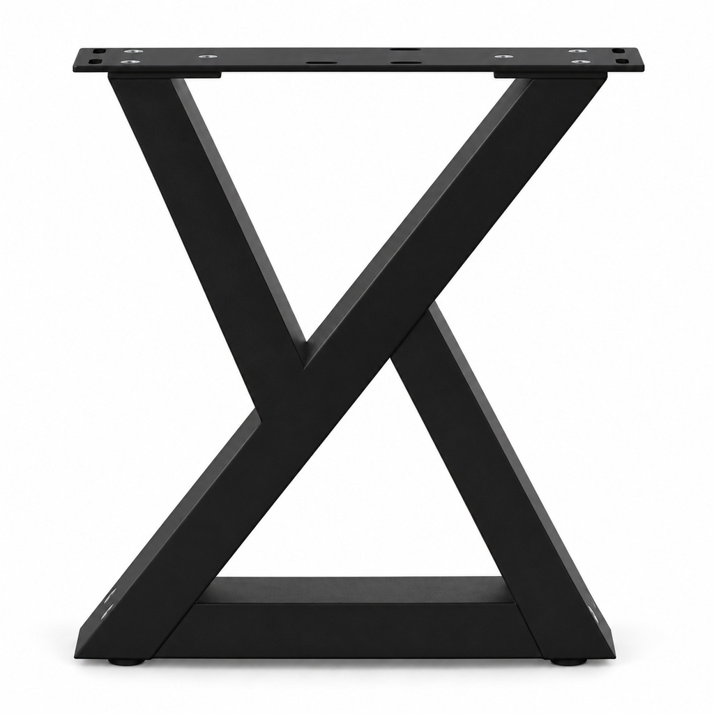 Pieds de table basse en X en acier noir, lot de 2, 30 × 30 cm, un pied, vue de face