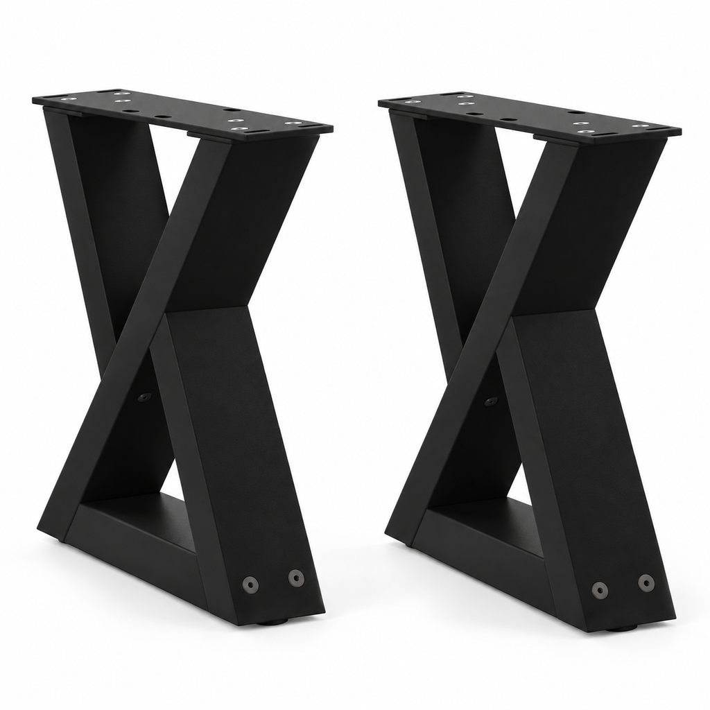 Pieds de table basse en X en acier noir, lot de 2, 30 × 30 cm, vue de face