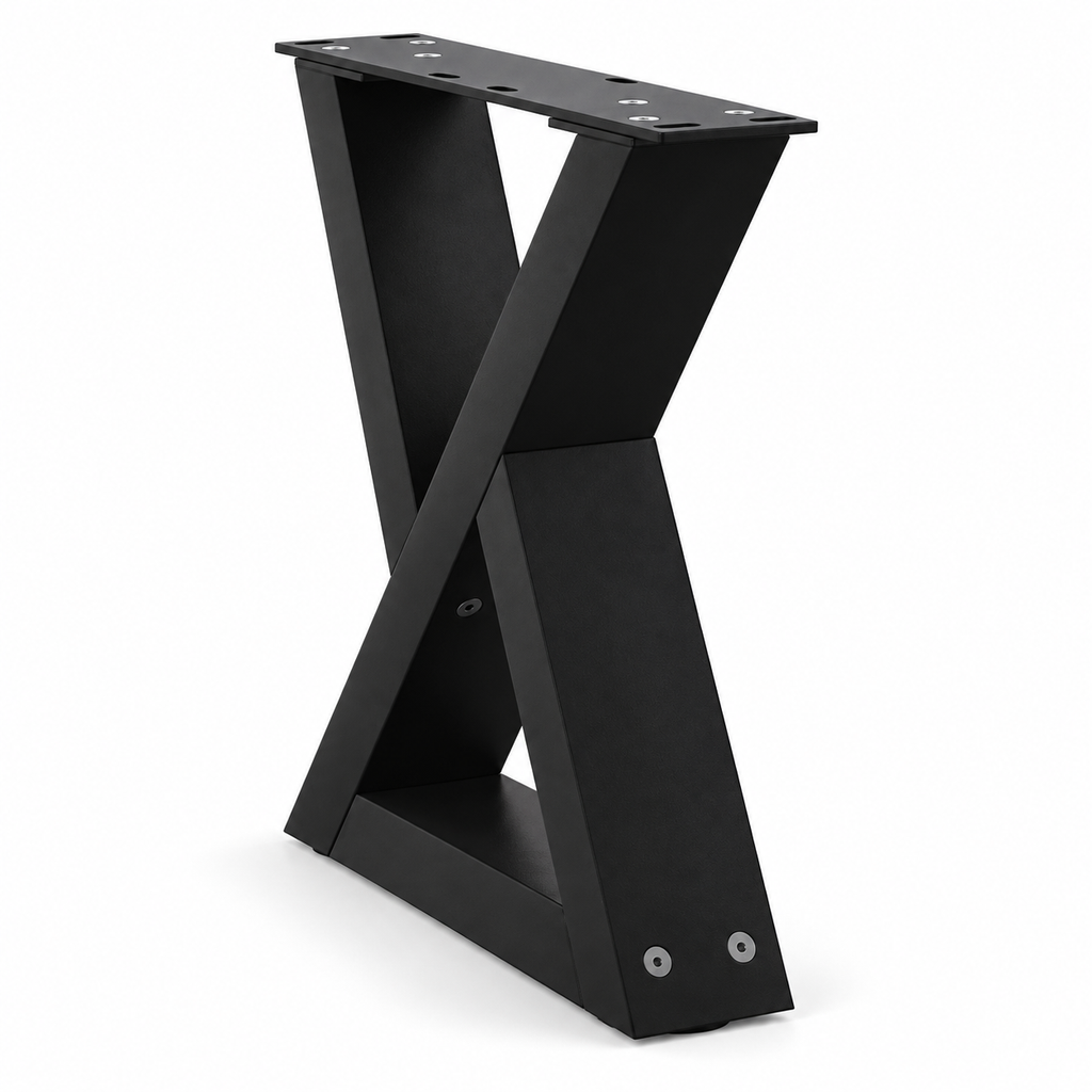 Pieds de table basse en X en acier noir, lot de 2, 30 × 30 cm, vue de trois quarts