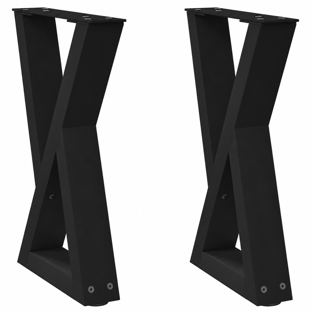 Pieds de table basse en X en acier noir, lot de 2, 38 × 42 cm, vue de face