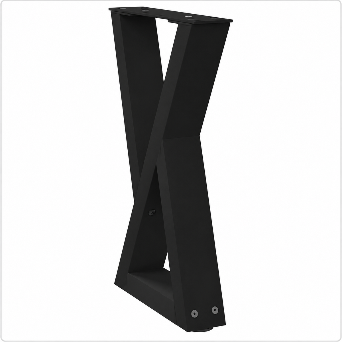 Pieds de table basse en X en acier noir, lot de 2, 38 × 42 cm, vue de trois quarts