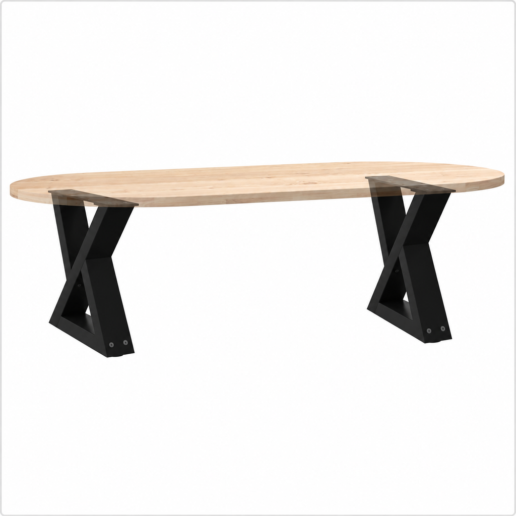 Pieds de table basse en X en acier noir, lot de 2, 40 × 30 cm, avec un plateau en bois