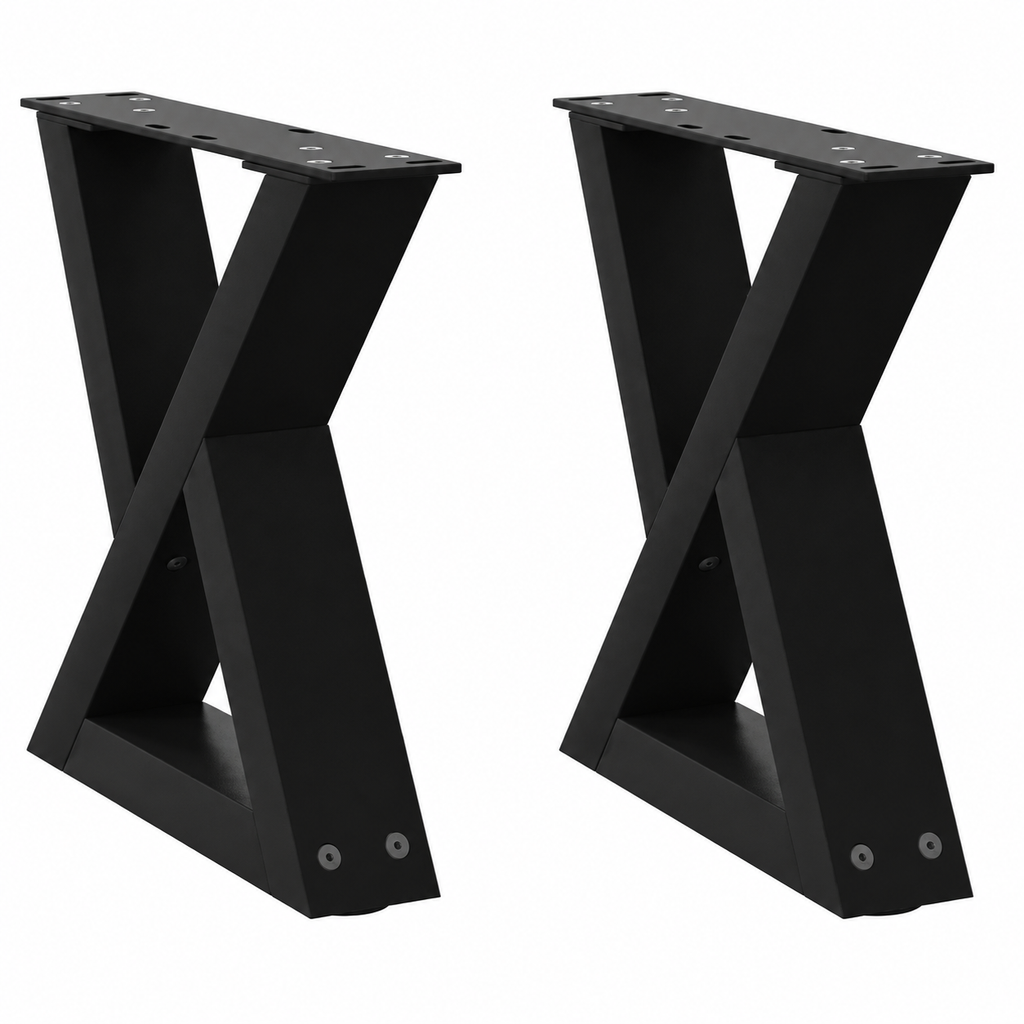 Pieds de table basse en X en acier noir, lot de 2, 40 × 30 cm, vue de face