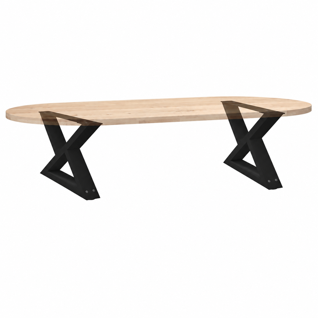 Pieds de table basse en X en acier noir, lot de 2, 50 × 30 cm, avec un plateau en bois