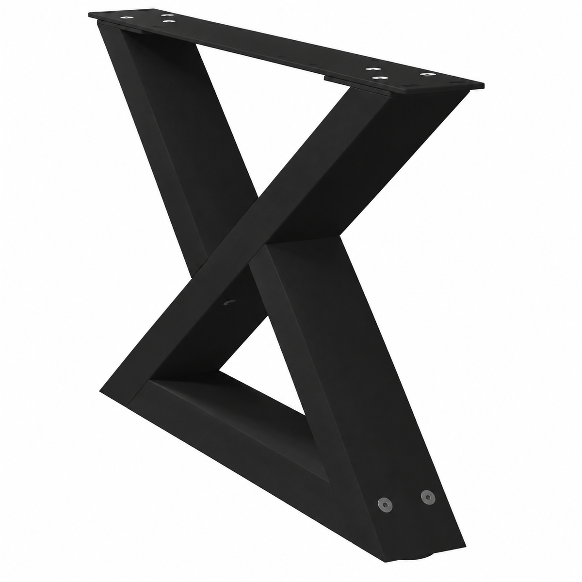 Pieds de table basse en X en acier noir, lot de 2, 50 × 30 cm, vue de trois quarts