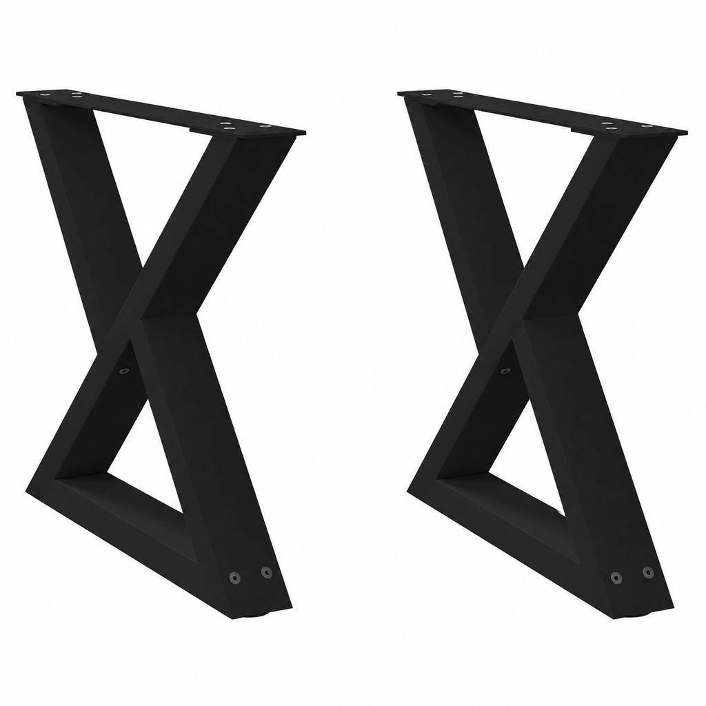 Pieds de table basse en X en acier noir, lot de 2, 50 × 42 cm, vue de face