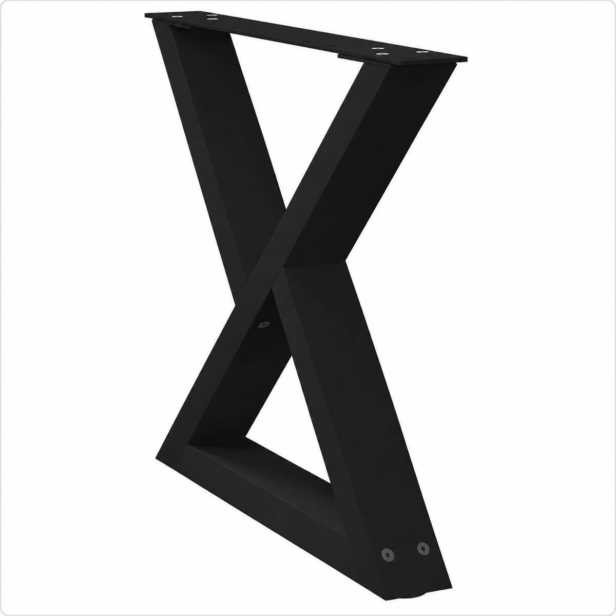 Pieds de table basse en X en acier noir, lot de 2, 50 × 42 cm, vue de trois quarts