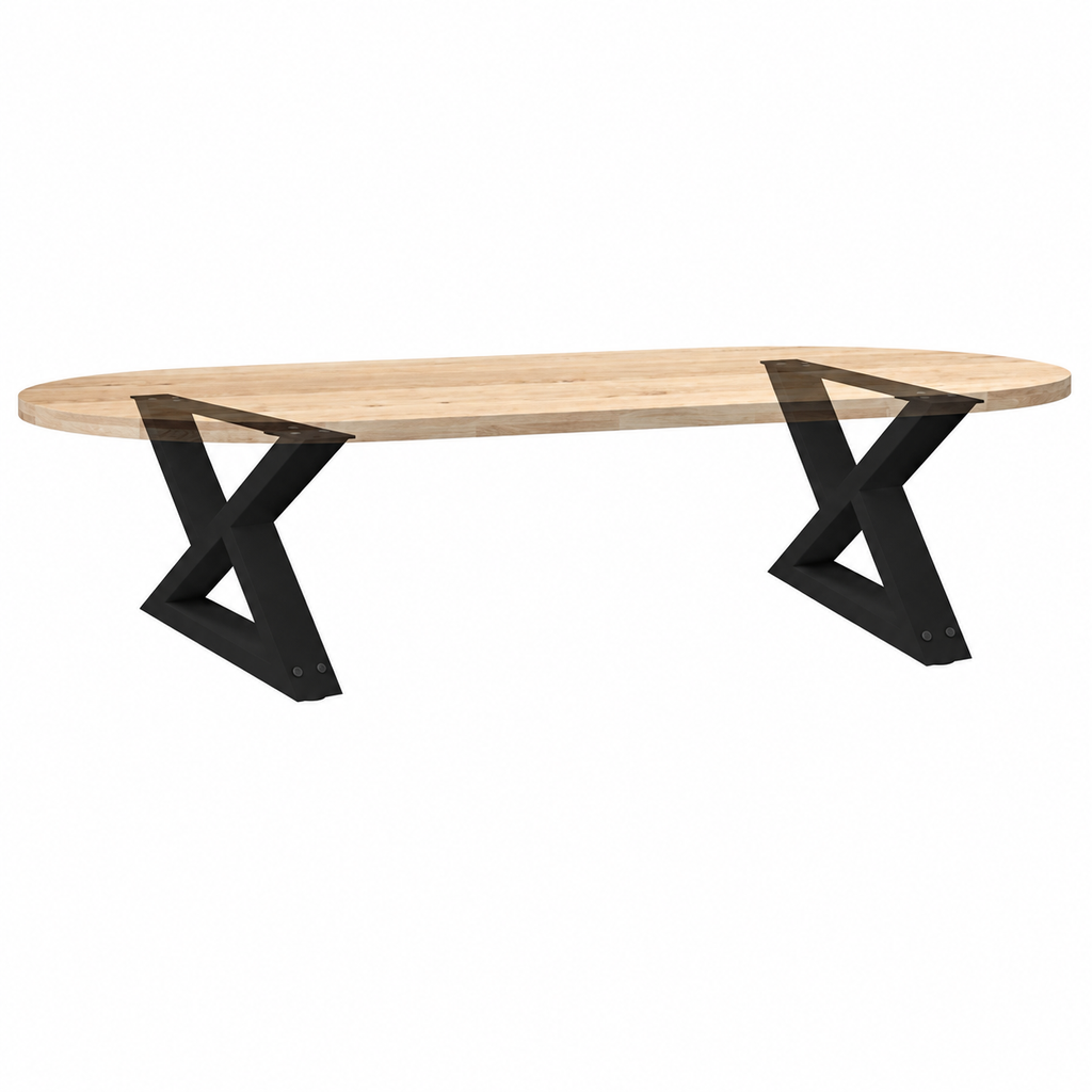 Pieds de table basse en X en acier noir, lot de 2, 60 × 30 cm, avec un plateau en bois