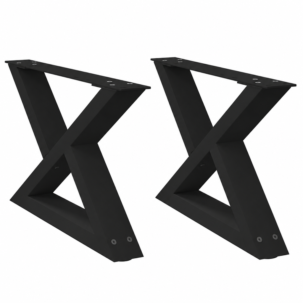Pieds de table basse en X en acier noir, lot de 2, 60 × 30 cm, vue de face
