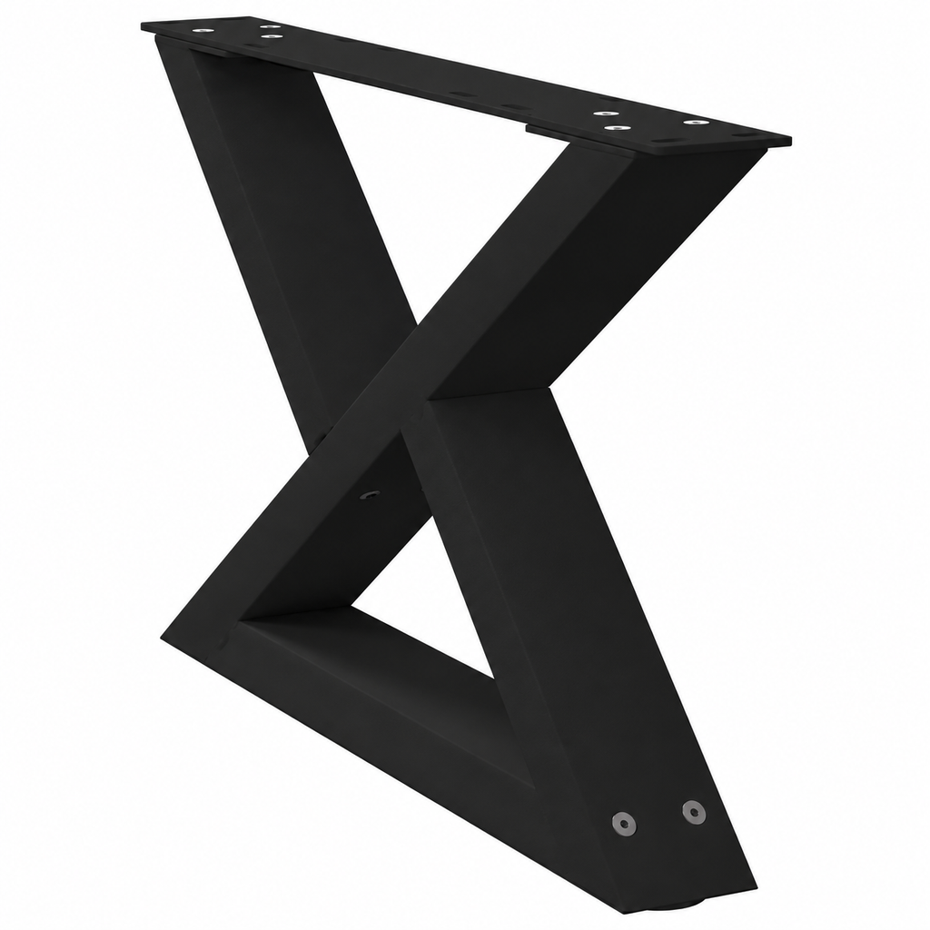 Pieds de table basse en X en acier noir, lot de 2, 60 × 30 cm, vue de trois quarts