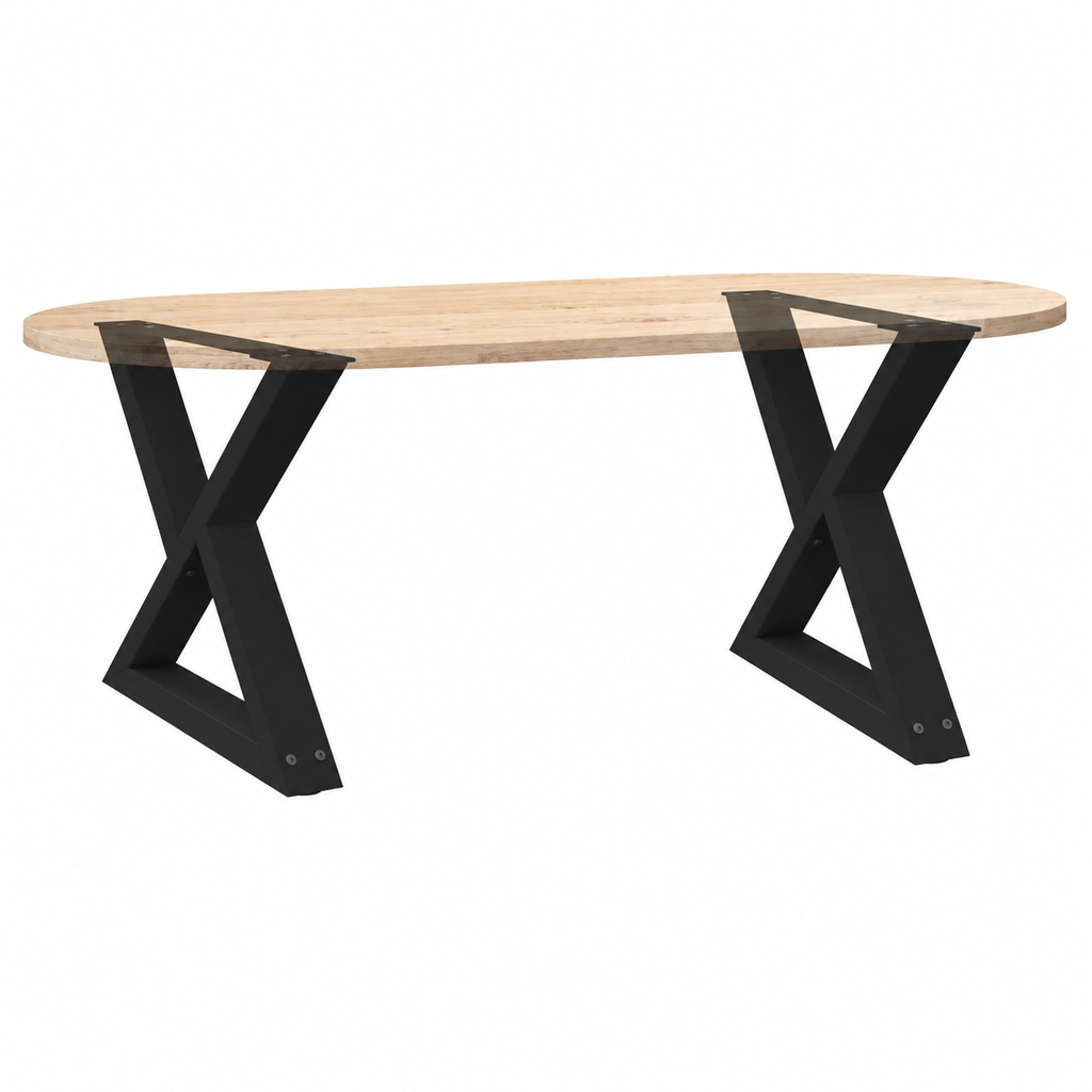 Pieds de table basse en X en acier noir, lot de 2, 60 × 42 cm, avec un plateau en bois