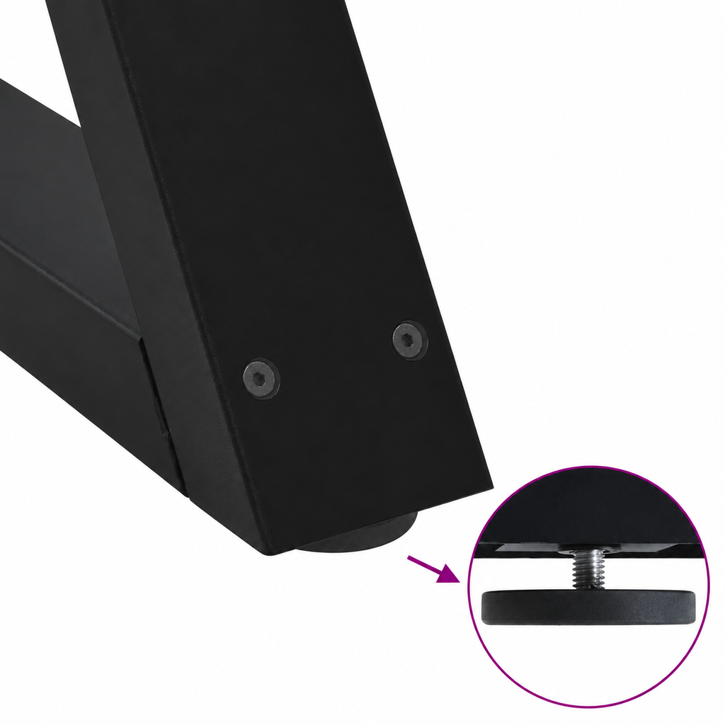 Détail du patin réglable des pieds de table basse en X en acier noir, 60 × 42 cm