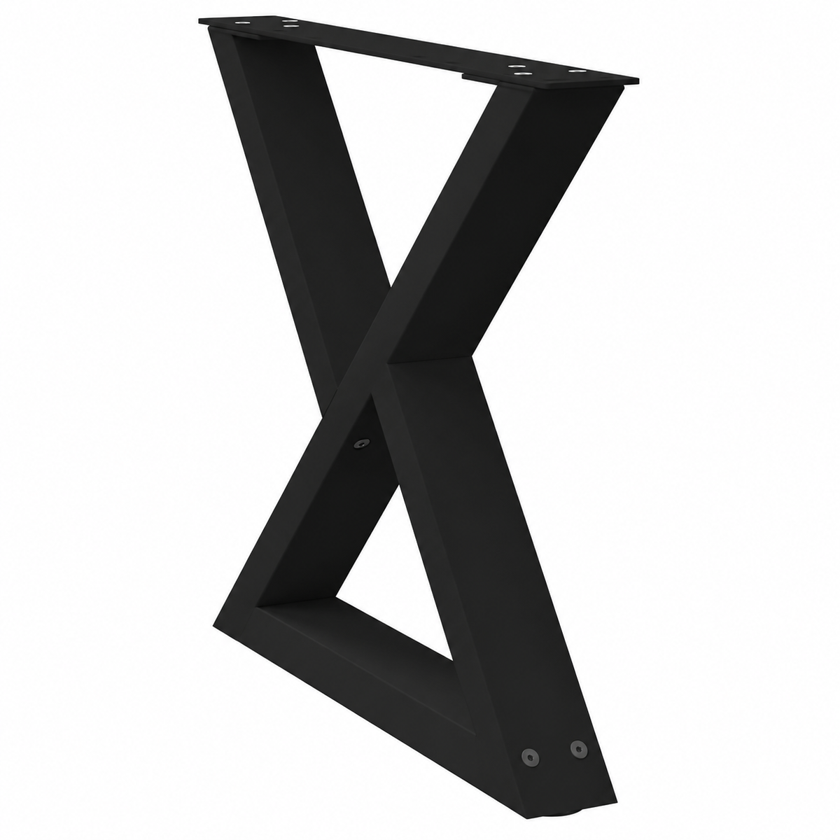 Pieds de table basse en X en acier noir, lot de 2, 60 × 42 cm, vue de trois quarts
