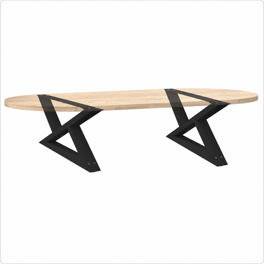 Pieds de table basse en X en acier noir, lot de 2, 70 × 30 cm, avec un plateau en bois