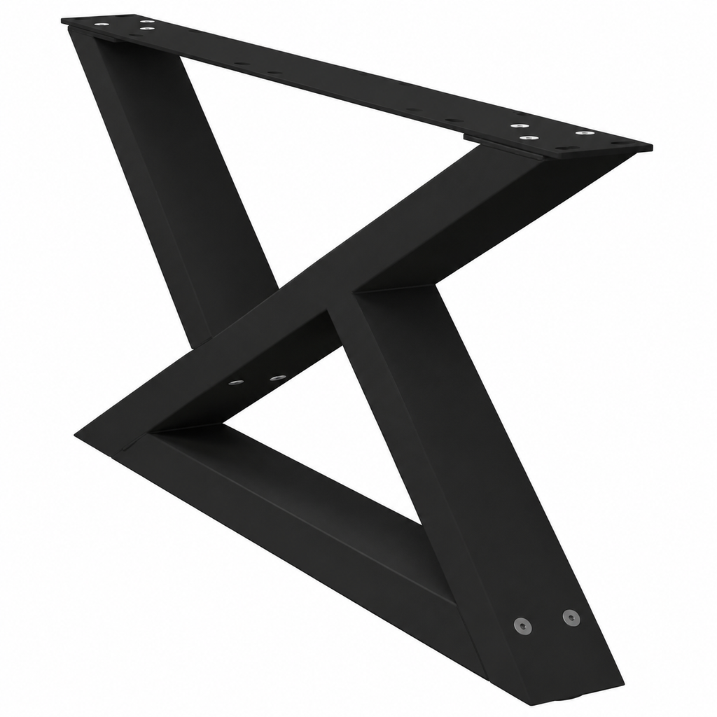 Pieds de table basse en X en acier noir, lot de 2, 70 × 30 cm, vue de trois quarts