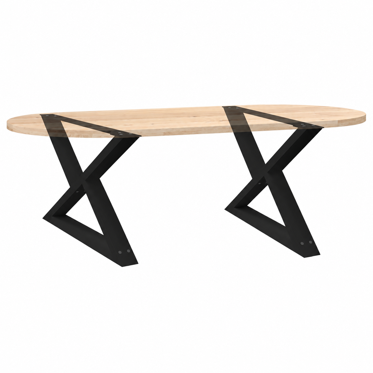 Pieds de table basse en X en acier noir, lot de 2, 70 × 42 cm, avec un plateau en bois