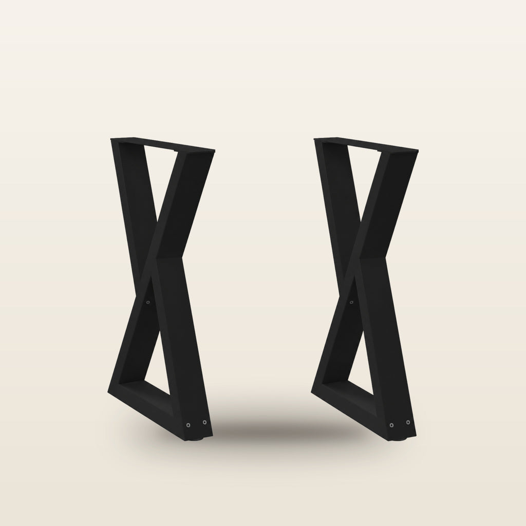 Pieds de table à manger en X en acier, lot de 2, 50 × 72 cm, vue de face sur fond beige