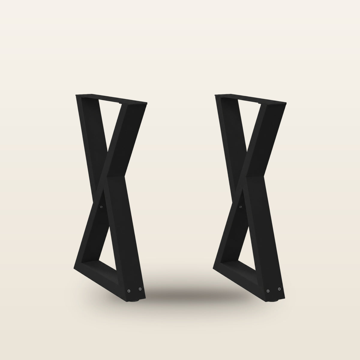 Pieds de table à manger en X en acier, lot de 2, 50 × 72 cm, vue de face sur fond beige